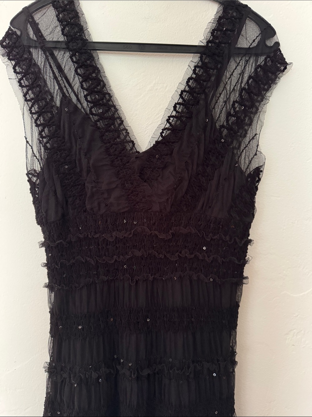 Max Studio Black Sheer Lace V-Neck Slip with Sequins
